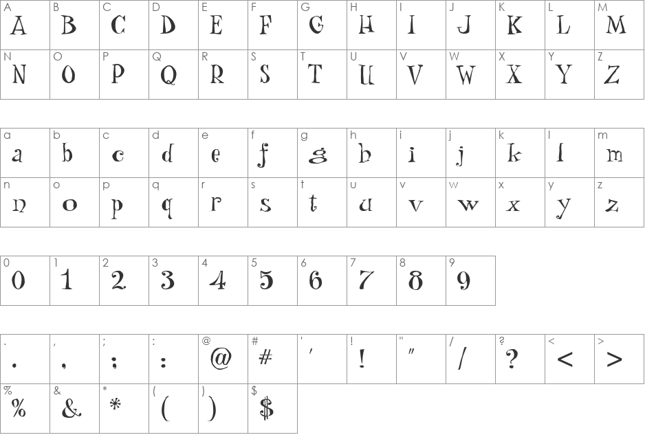 Wackado font character map preview