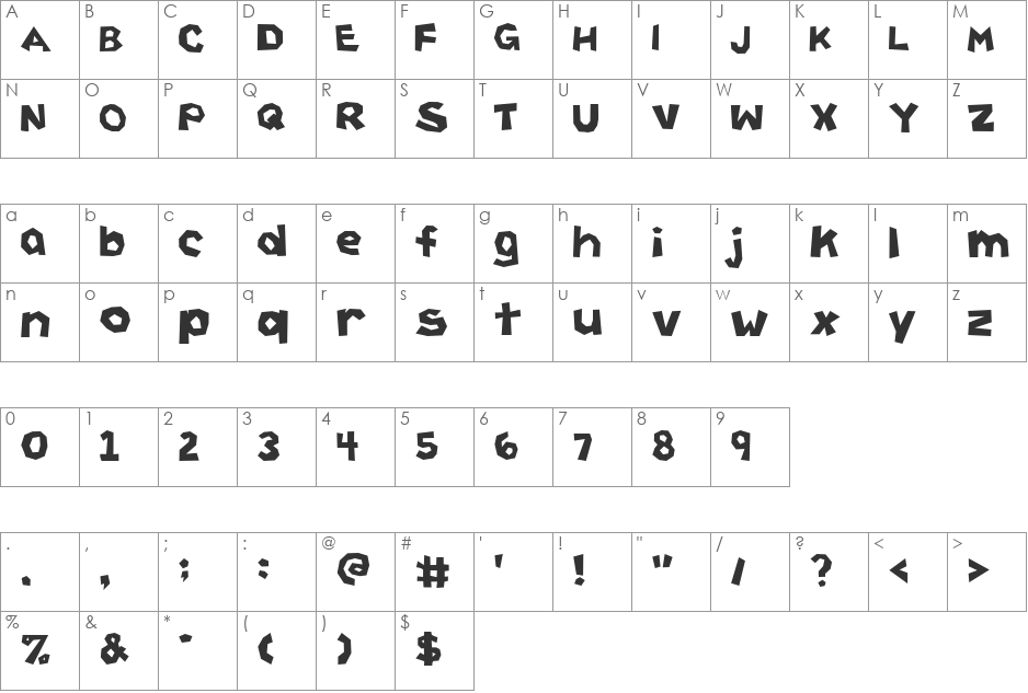 Wackle Bable font character map preview