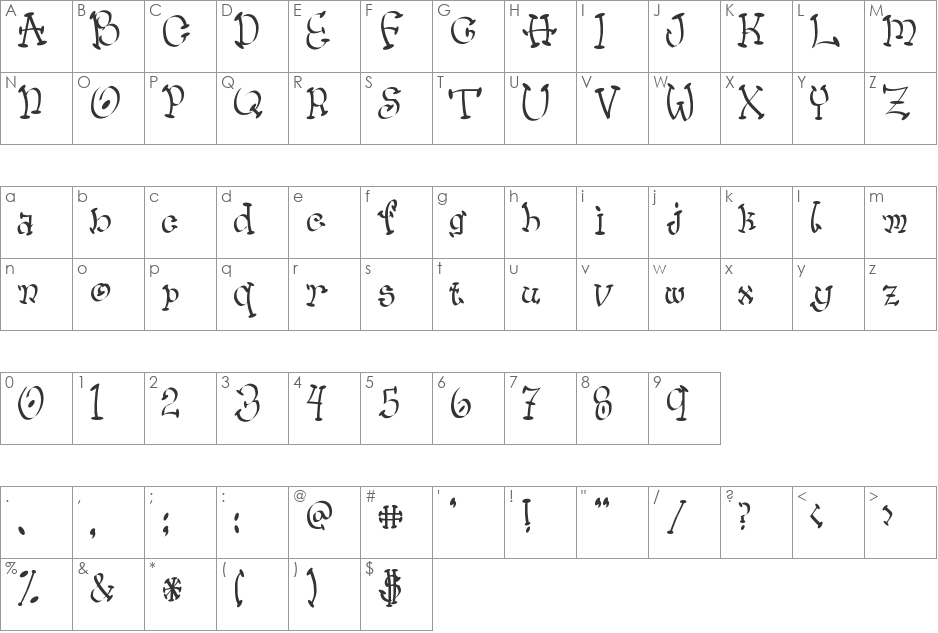 Wacko font character map preview