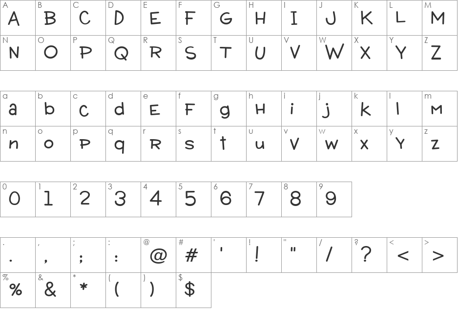 Wacky Action BTN font character map preview