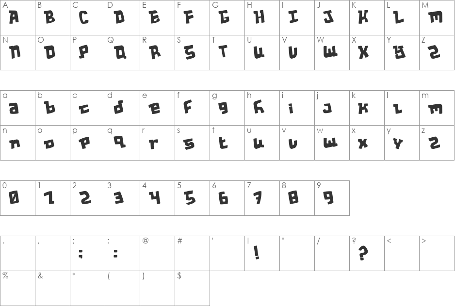 Wacky Spankers font character map preview