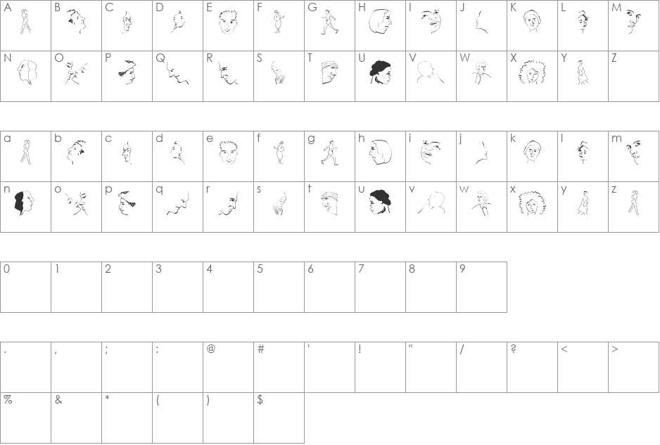 WacoFaces font character map preview