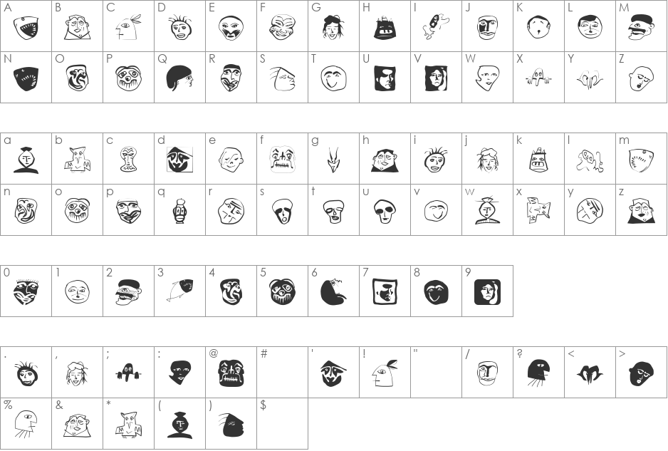 Wacomedians font character map preview