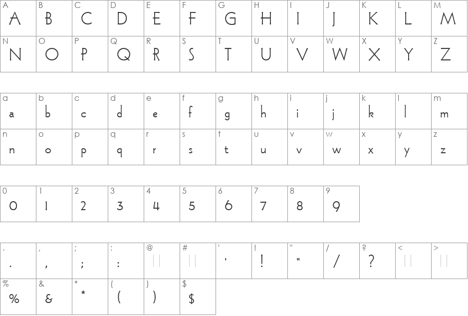 Wade Sans Light font character map preview