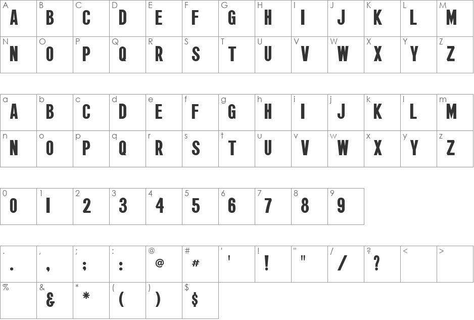 Wagner Zip-Change font character map preview