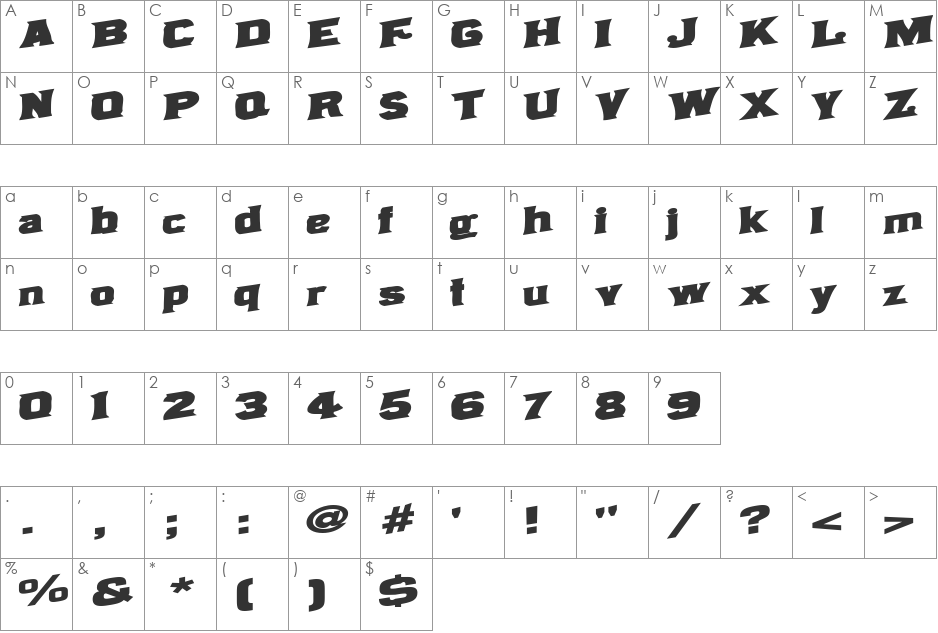 WagonMan72 font character map preview