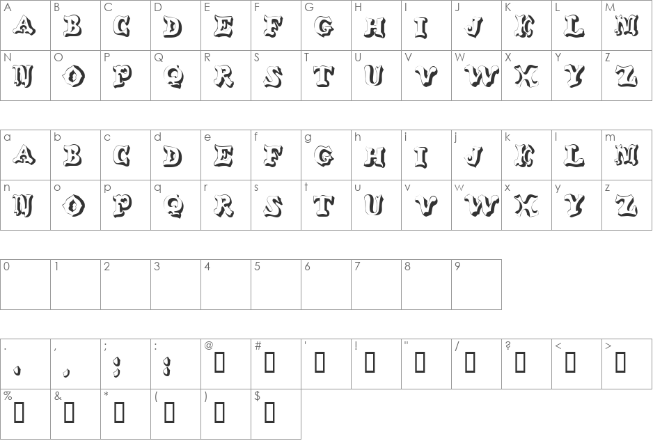 WahooDisplayCapsSSi font character map preview