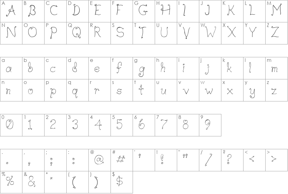 Waif Thin font character map preview