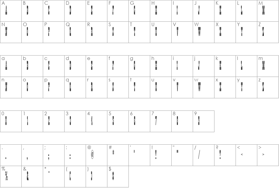 Wainwright ICG font character map preview