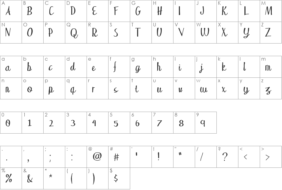 WakingUp font character map preview
