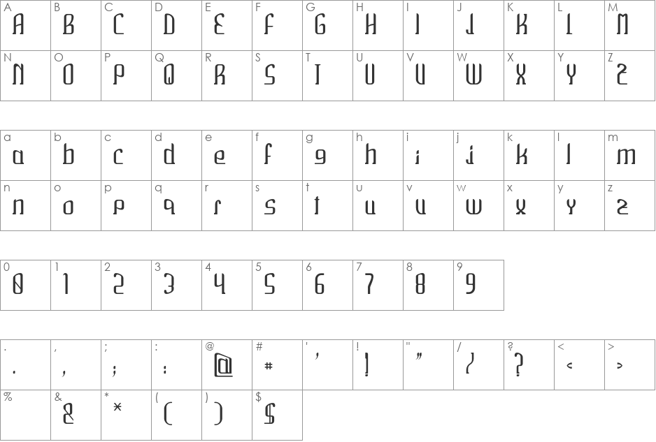 Wako font character map preview