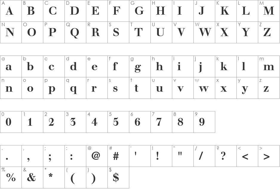 Walbaum font character map preview