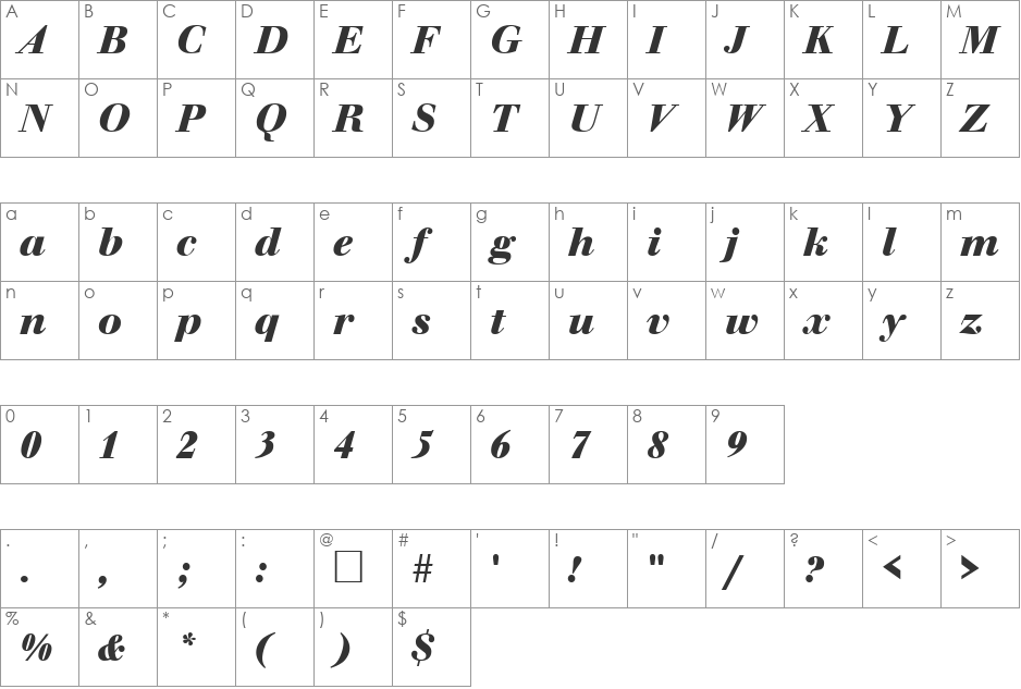 Walbaum font character map preview