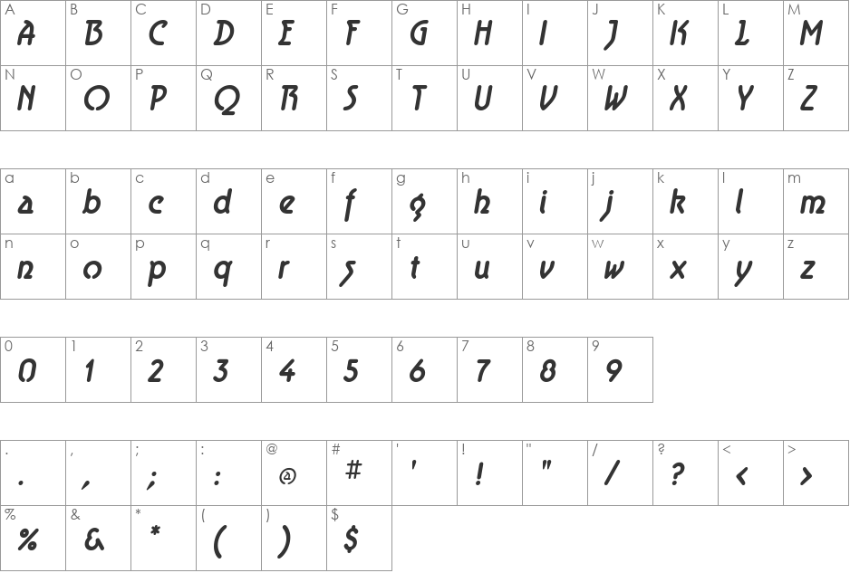 Aerolite Bold font character map preview