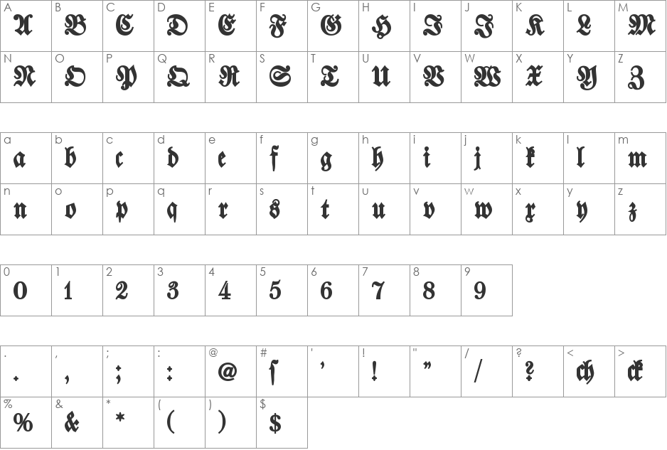 Walbaum Fraktur font character map preview