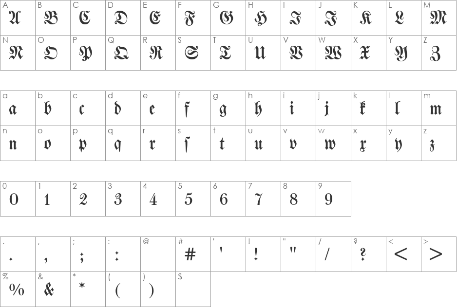 Walbaum Fraktur BQ font character map preview