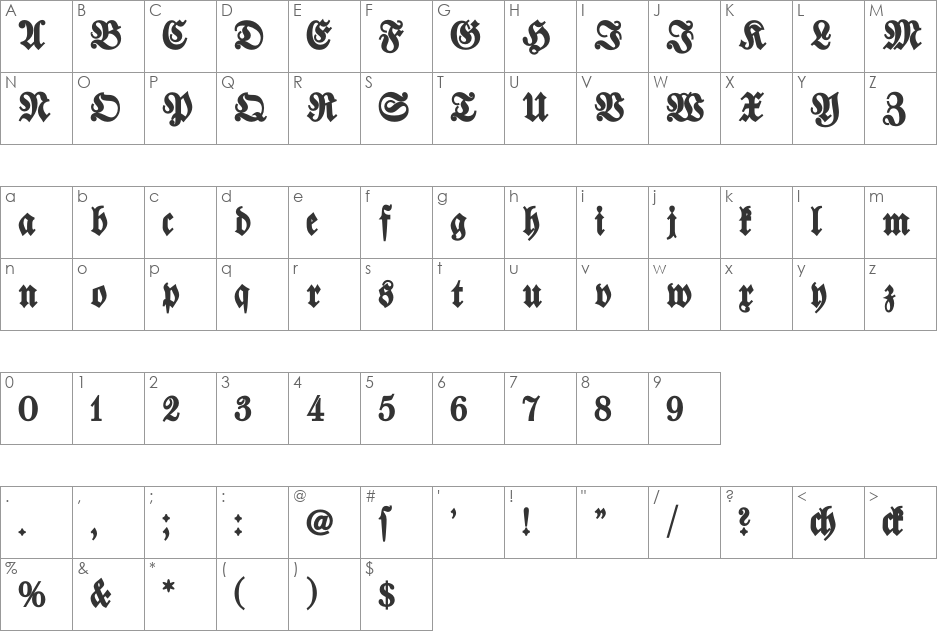 Walbaum-Fraktur font character map preview