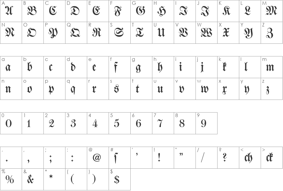 Walbaum-Fraktur font character map preview
