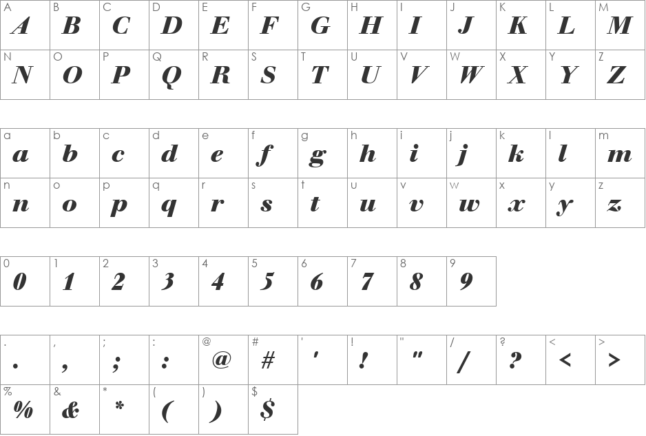 WalbaumBucT font character map preview