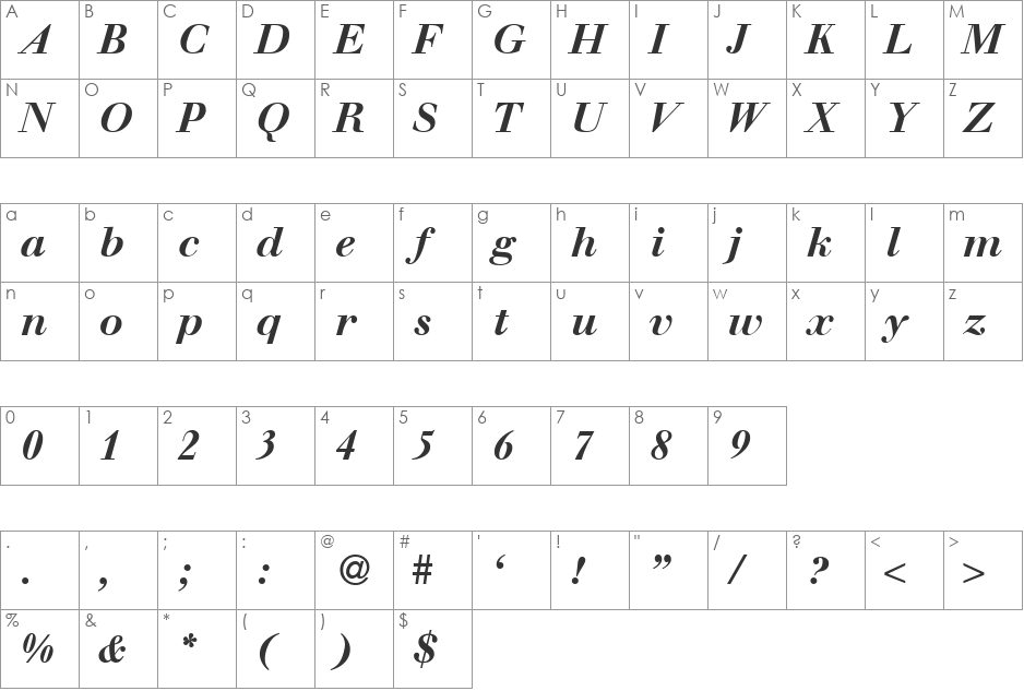 WalbaumDisplay font character map preview