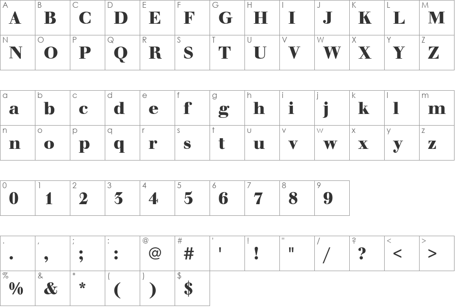 WalbaumEF font character map preview