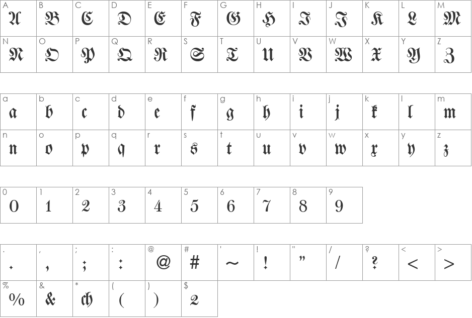 WalbaumFraktur font character map preview