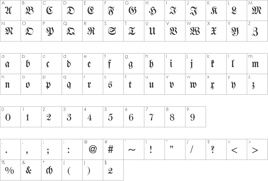 WalbaumFraktur DB font character map preview