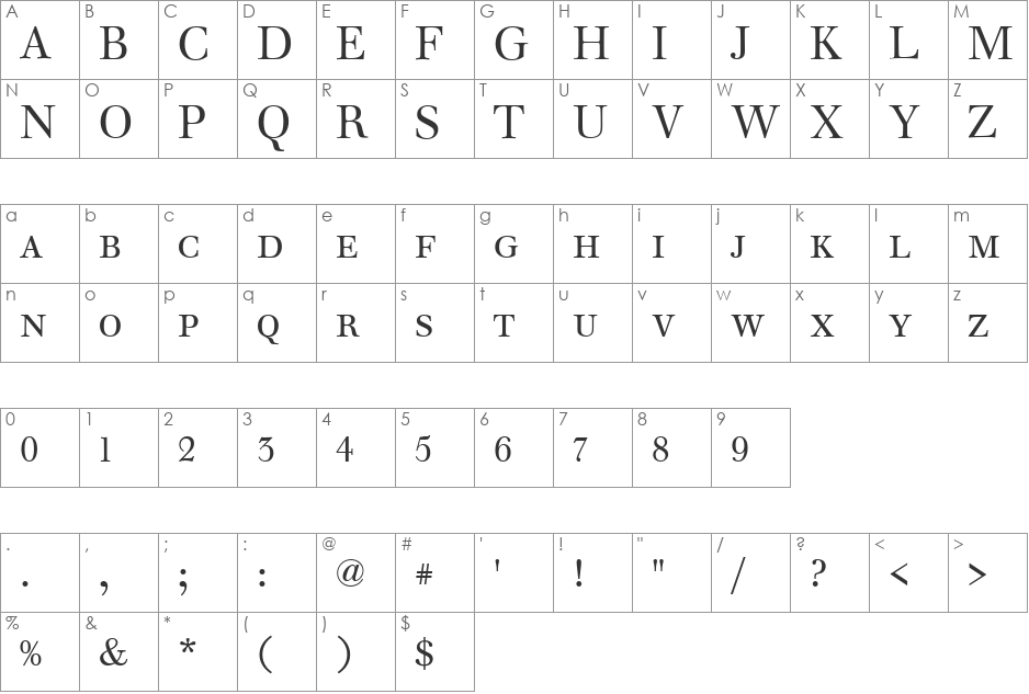 WalbaumStaDCD font character map preview