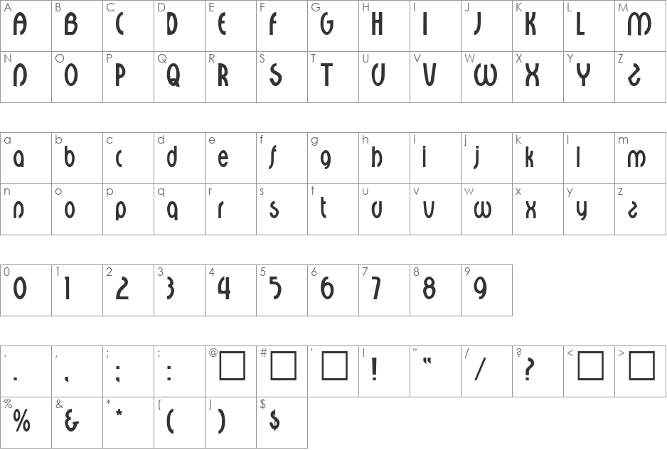 Walburga font character map preview