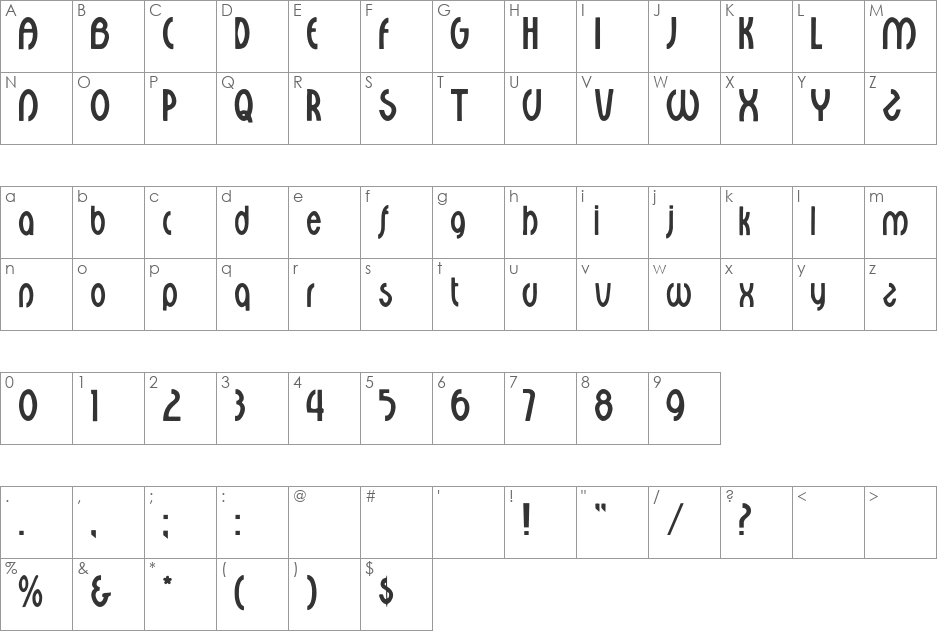 Walburga font character map preview