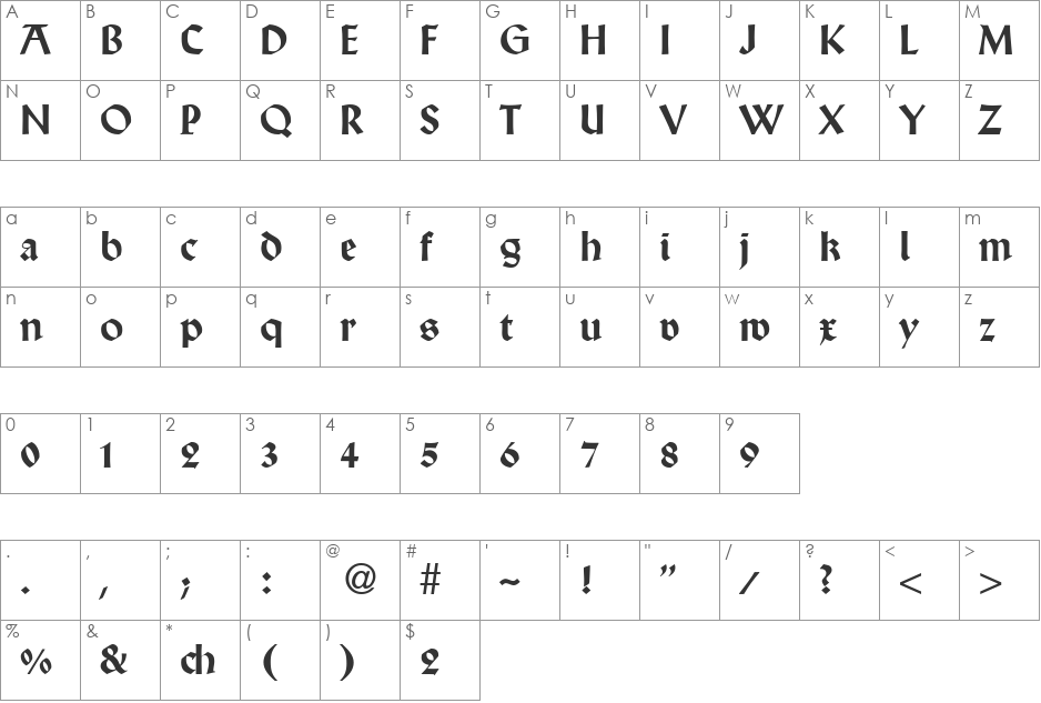 WaldauDB font character map preview