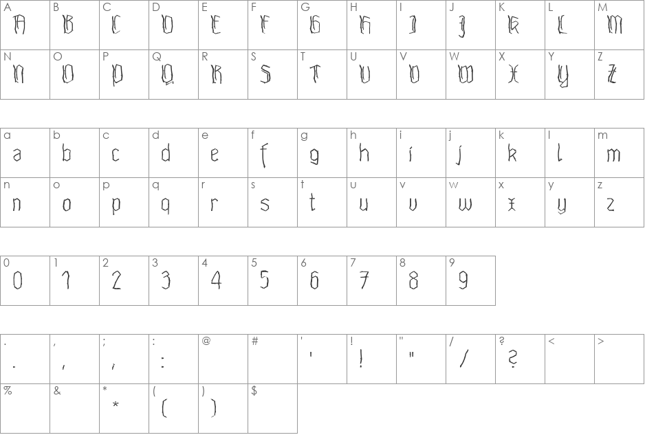 Waldschraz font character map preview