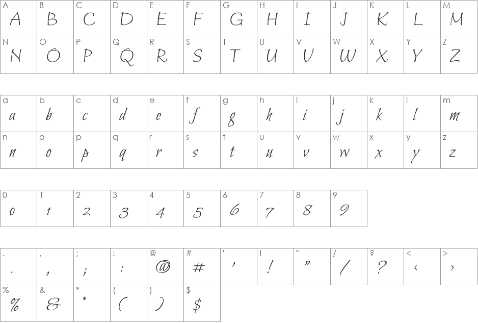 Bilbo font character map preview