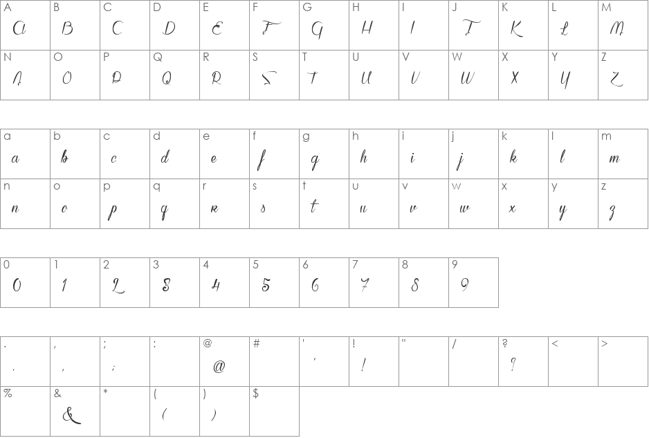 Walker on the Moon Light font character map preview
