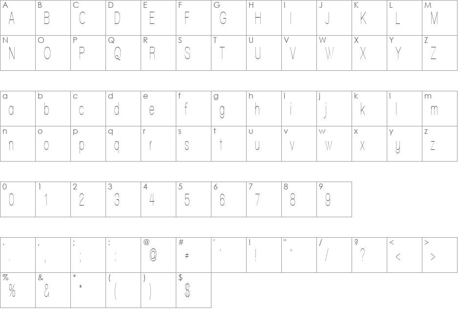 Walkway UltraCondensed font character map preview