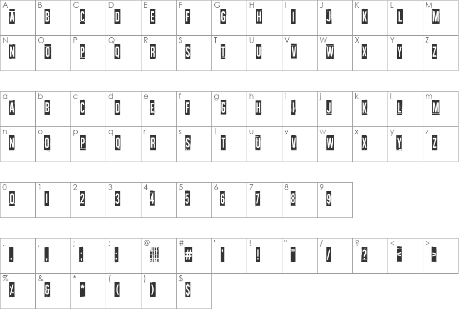 Wallowxenon font character map preview