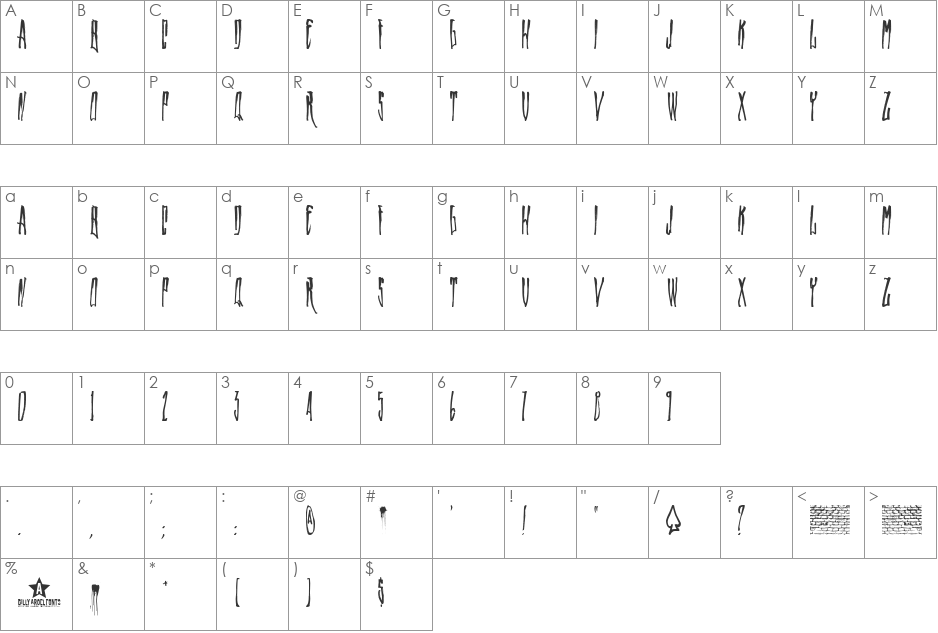 WALLRIDER font character map preview