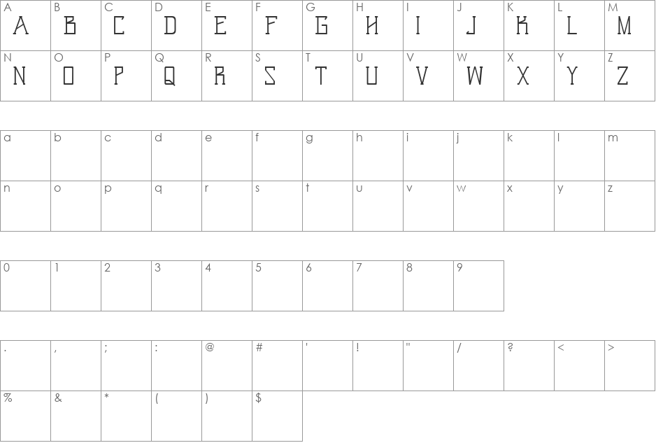 Biliru font character map preview