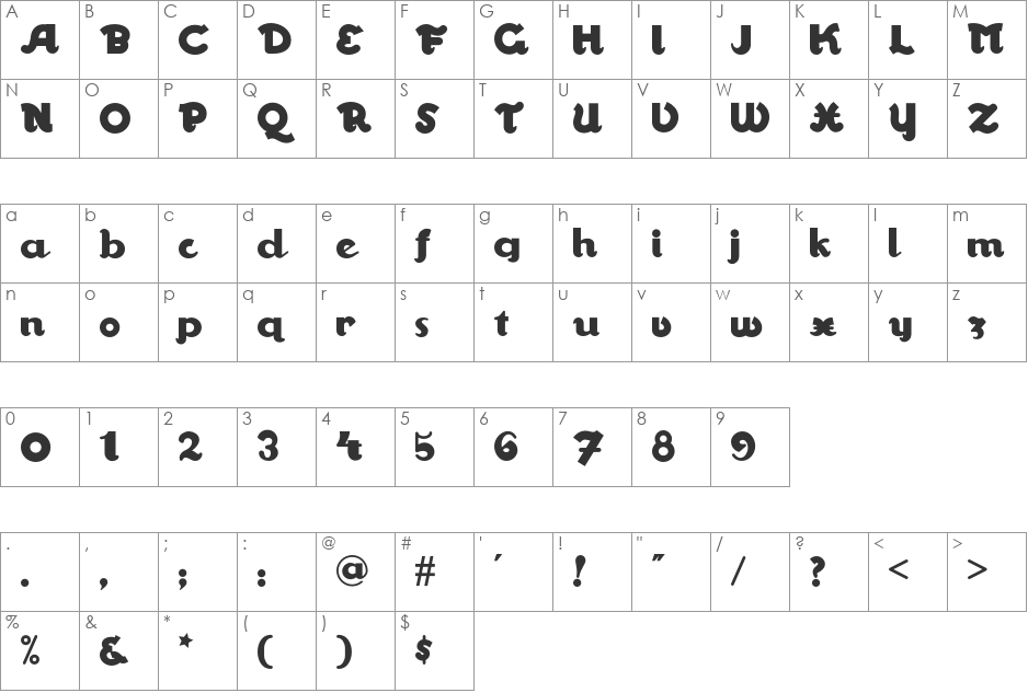 Walrus Gumbo NF font character map preview