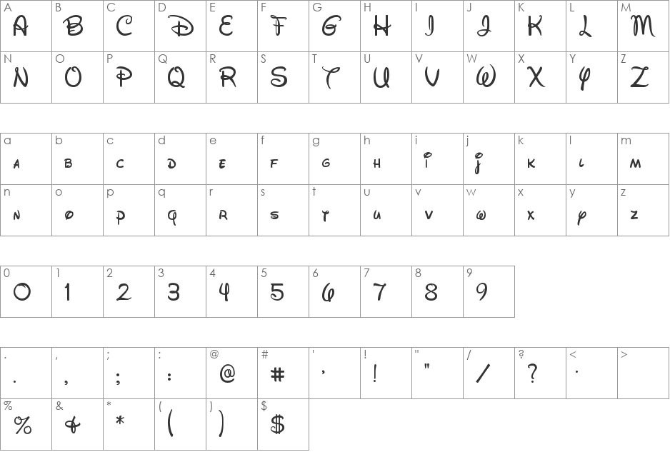 Walt Disney Script font character map preview