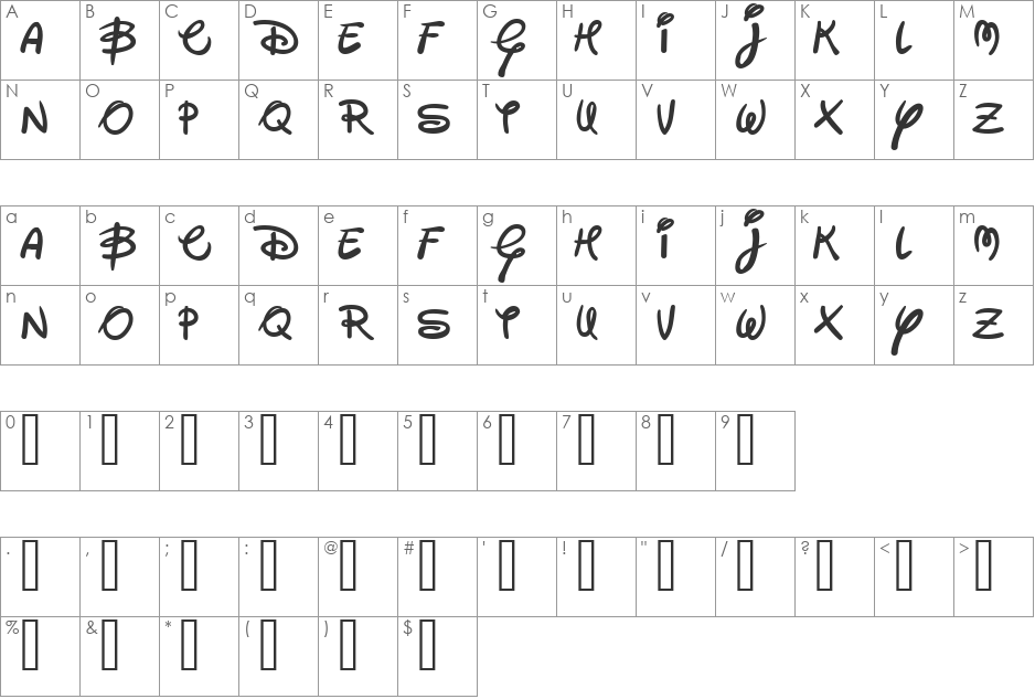 Walter font character map preview
