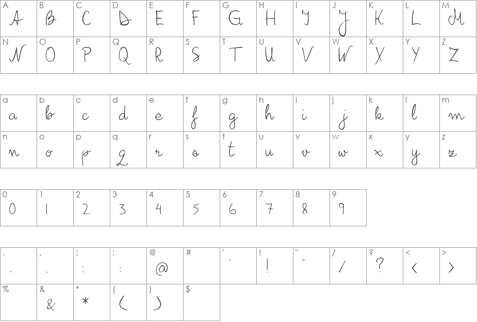 Bilius font character map preview