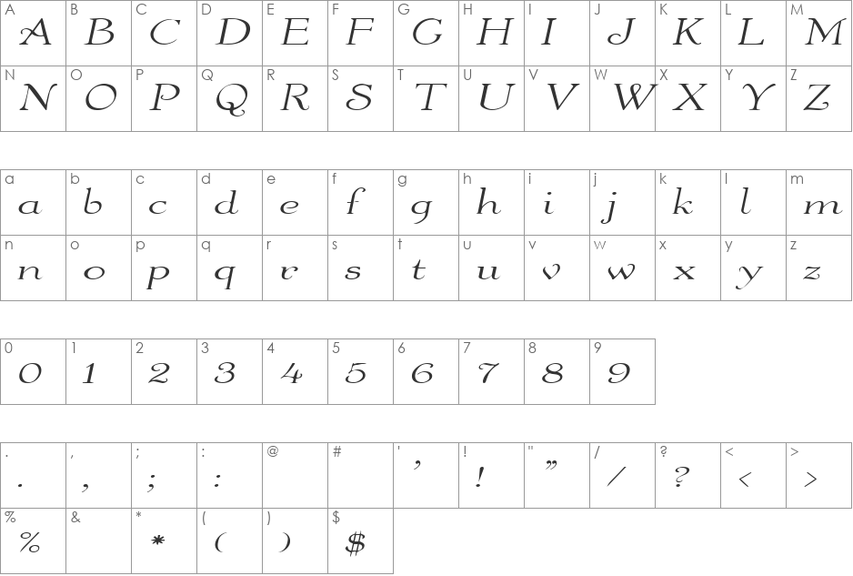 WaltersExtended font character map preview