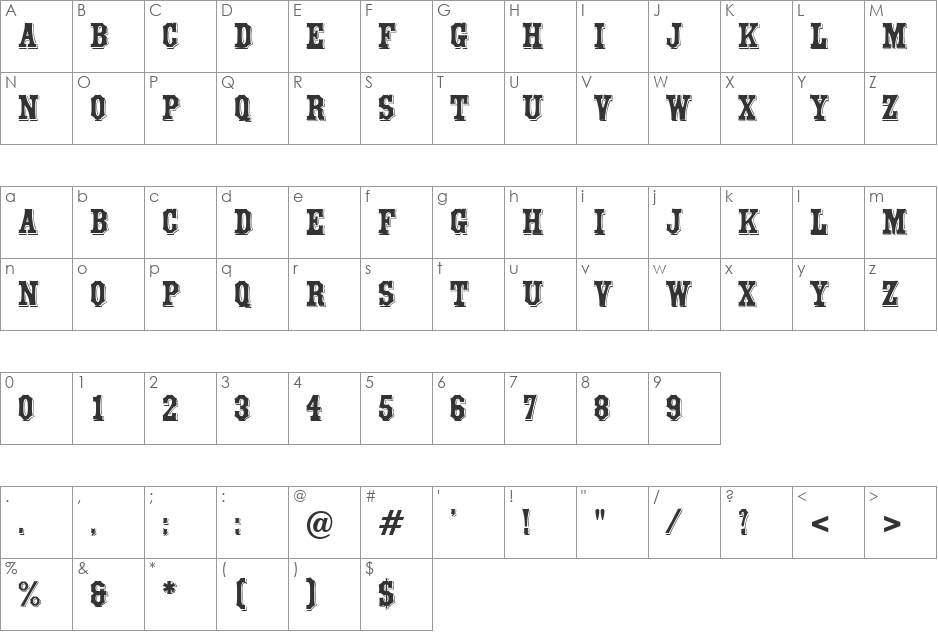 Waltham font character map preview