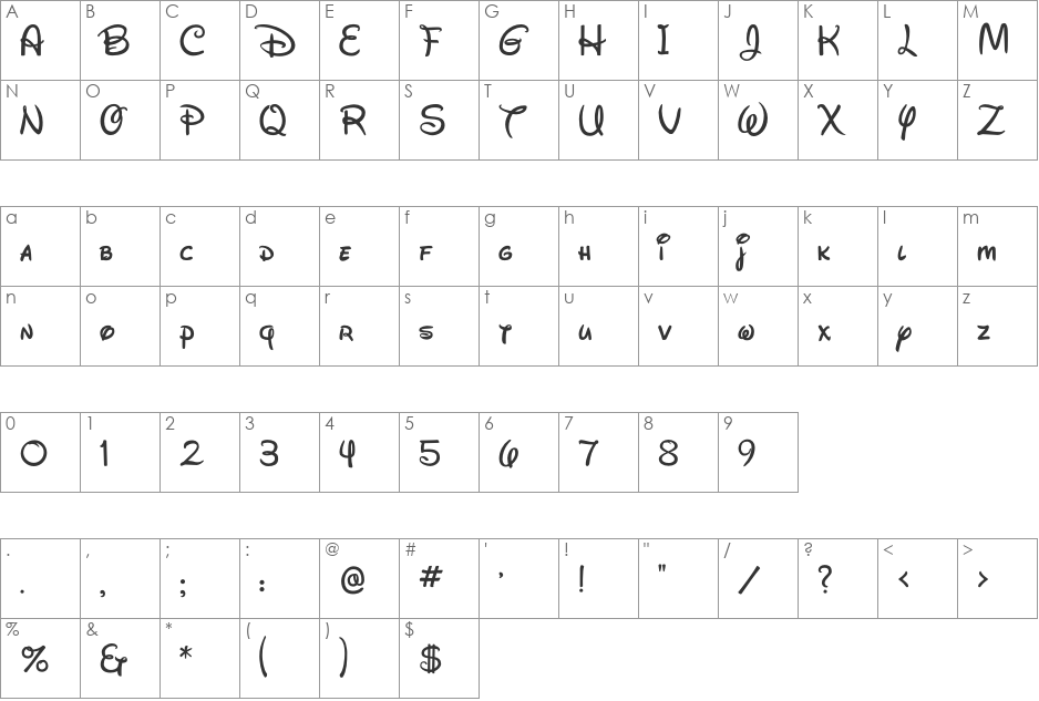 Waltograph font character map preview