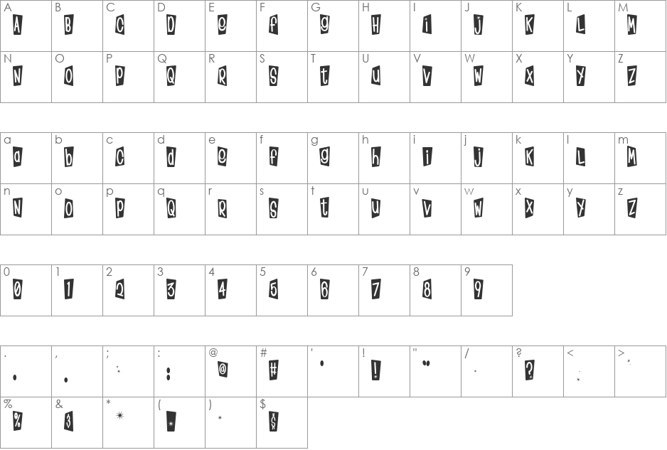 Waltts font character map preview