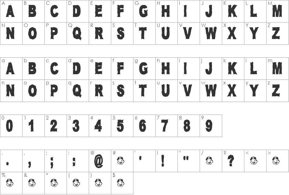 WaltzingMatilda font character map preview