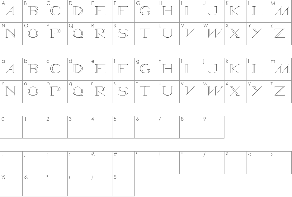 WAMED font character map preview