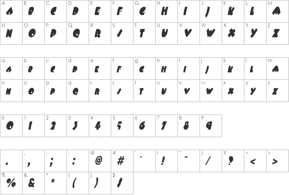 WampumCondensed font character map preview