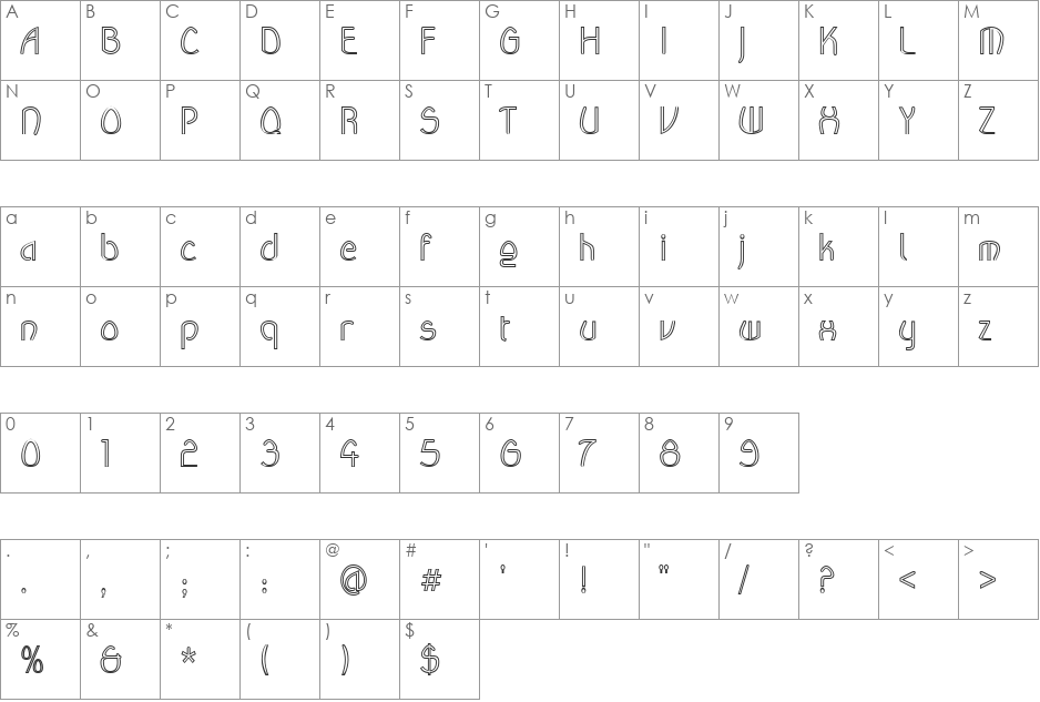 Wanda Outline font character map preview